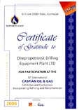 Сертификат участника 13-ой международной выставки «Нефть и Газ Каспия 2006», г. Баку (Азербайджан)
